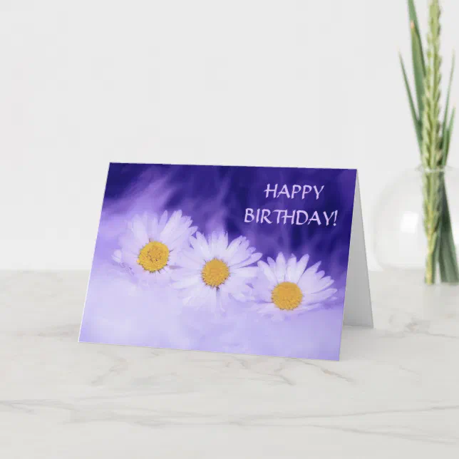 White Daisy Purple Happy Birthday Card | Zazzle