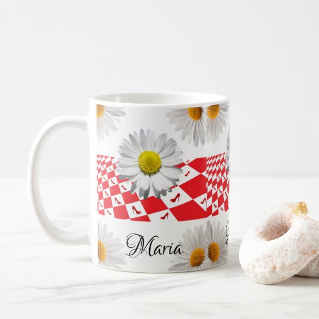 White Daisy Red Checkered Mug (With Donut)