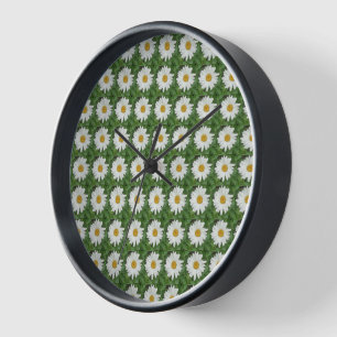 White Daisy Round Clock