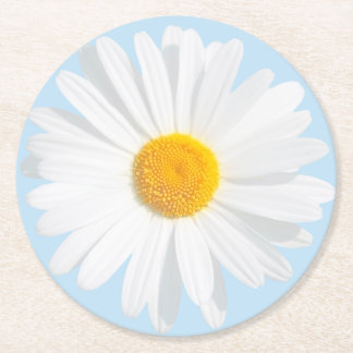 white daisy round paper coaster
