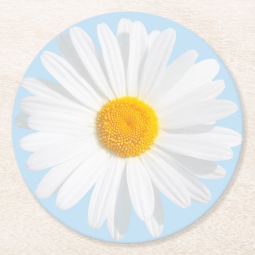 white daisy round paper coaster