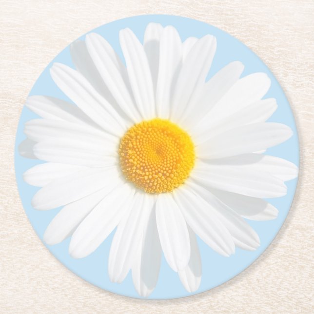 white daisy round paper coaster (Front)