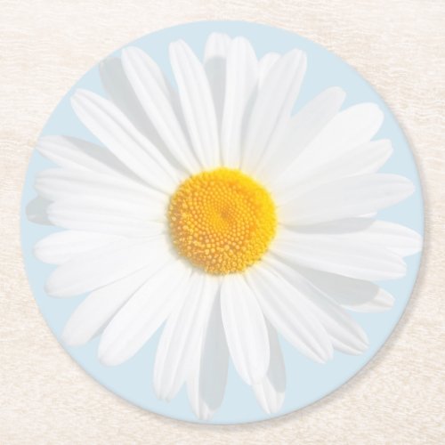 white daisy round paper coaster