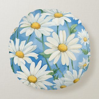 White Daisy Round Pillow