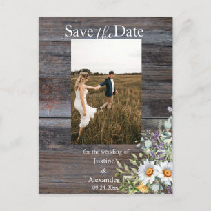 White Daisy Save the Date Photo Postcard