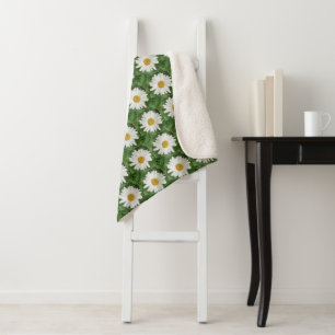 White Daisy  Sherpa Blanket