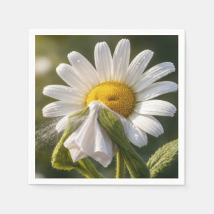 White Daisy Sneezing Into a Handkerchief Napkins