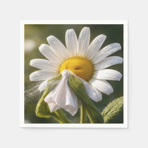 White Daisy Sneezing Into a Handkerchief Napkins