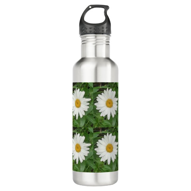 White Daisy Stainless Steel Water Bottle (Front)