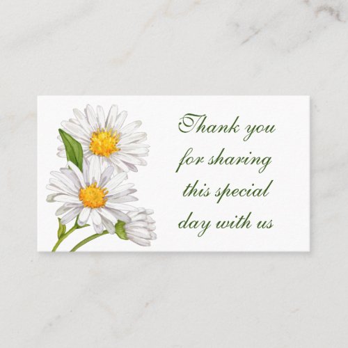 White Daisy Thank You Watercolor Floral Wedding Place Card