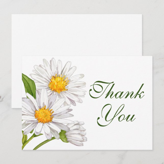 White Daisy Watercolor Summer Floral Thank You (Front/Back)