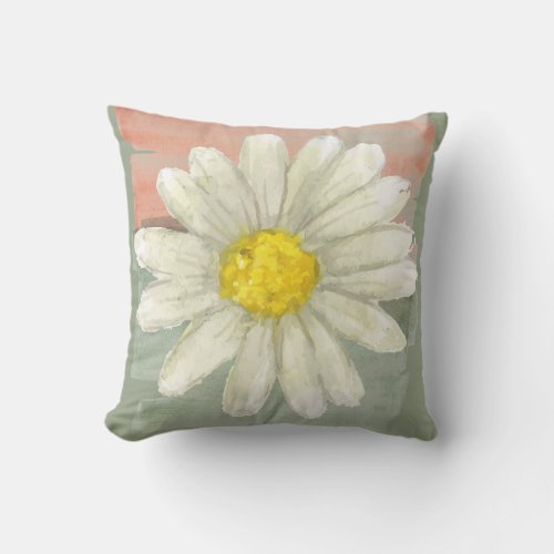 White Daisy Watercolor  Throw Pillow