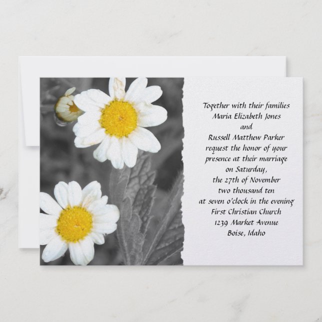 White Daisy Wedding Invitation (Front)