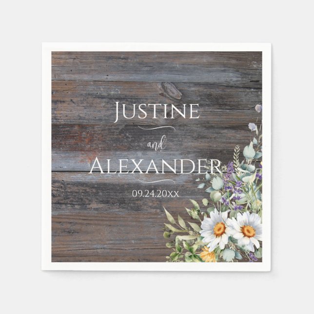 White Daisy Wedding Napkins (Front)