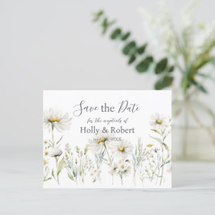 White Daisy  Wedding Save the Date Postcard