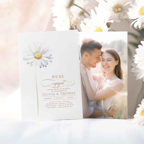 White Daisy Wildflowers Engagement Party Photo Invitation