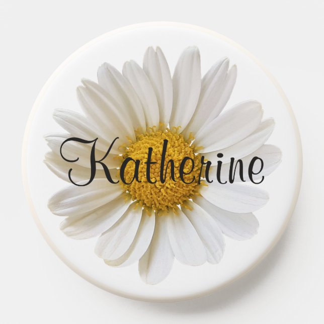 White Daisy with Custom Name on White background PopSocket (Popsocket)