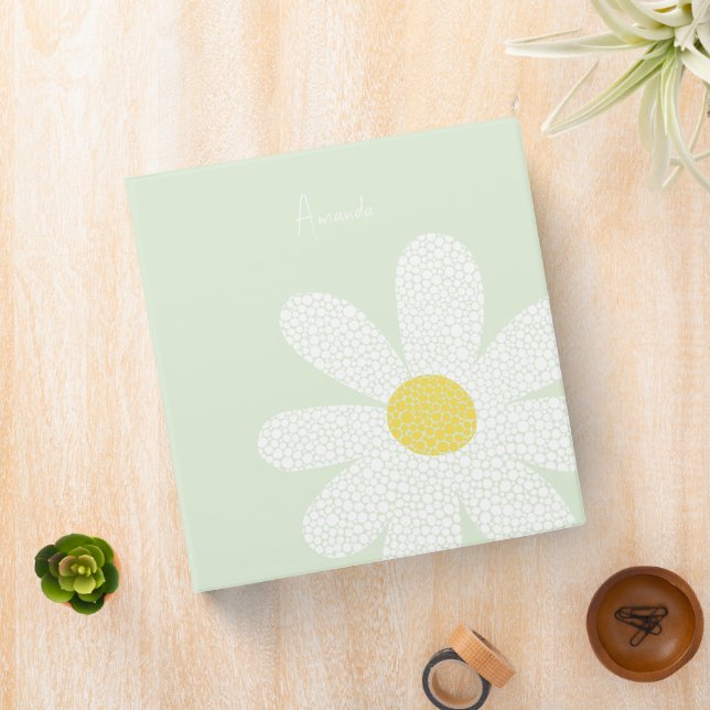 White Daisy with dots  3 Ring Binder (In Situ)