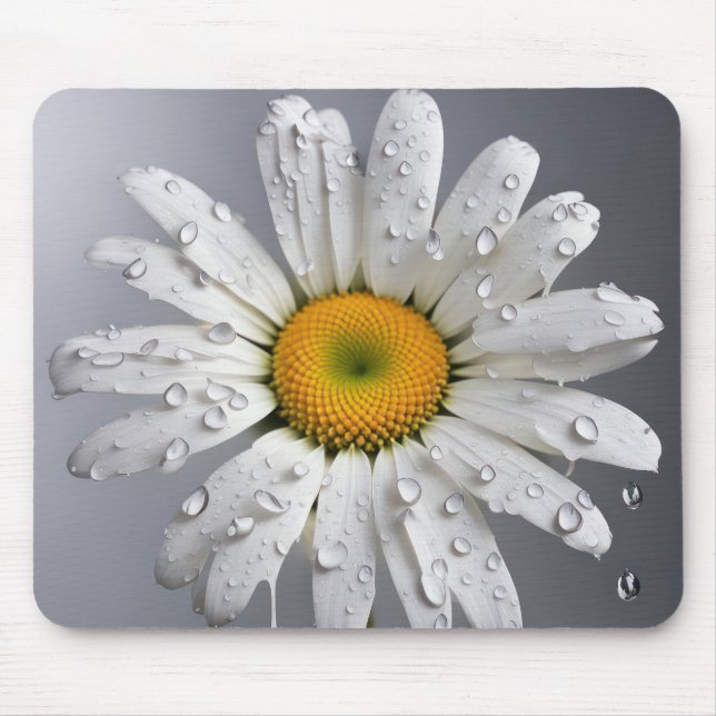 White Daisy With Raindrops Mouse Pad (Front)