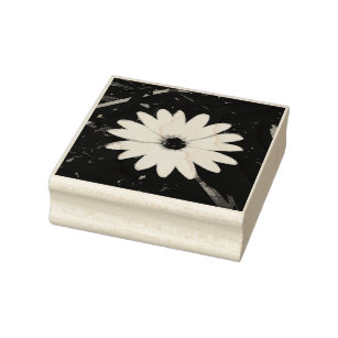 White Daisy with Yellow Center in Grass Photograph Rubber Stamp