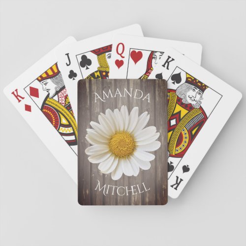 White Daisy Worn Wood Name Playing Cards