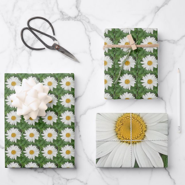 White Daisy Wrapping Paper Sheets (Front)