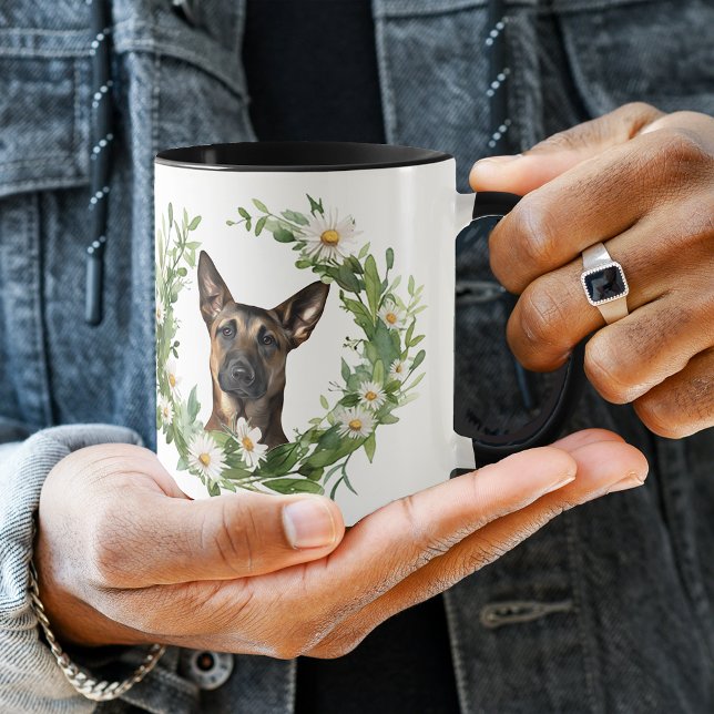 White Daisy Wreath Belgian Malinois Dog Mug (Creator Uploaded)