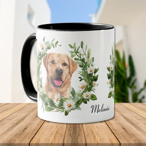 White Daisy Wreath Yellow Labrador Retriever Dog Mug