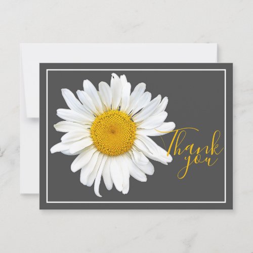 White Daisy Yellow Center Gray Backdrop Thank You Postcard