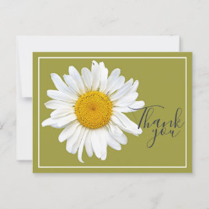 White Daisy Yellow Center Green Backdrop Thank You Postcard
