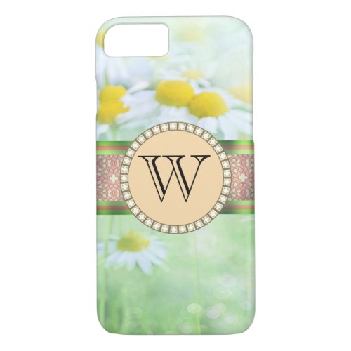 White Daisys in Green Meadow Monogram iPhone 87 Case