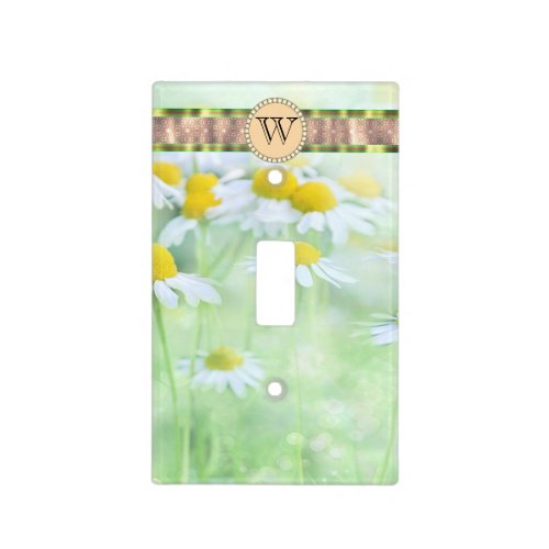 White Daisys in Green Meadow Monogram Light Switch Cover