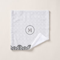 Classy Black and White Damask Bath Towel Set, Zazzle