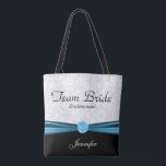 White Damask and Blue Team Bride Tote Bag<br><div class="desc">All over print White Damask and Blue Team Bride tote bag. ✔Note: Not all template areas need changed. 📌If you need further customization, please click the "Click to Customize further" or "Customize or Edit Design"button and use our design tool to resize, rotate, change text color, add text and so much...</div>