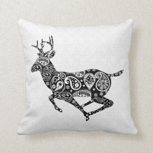 White Damask And Deer Throw Pillow