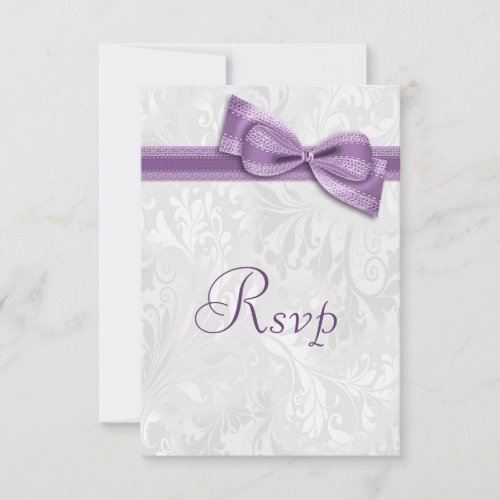 White Damask and Faux Bow RSVP