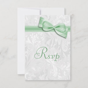 White Damask and Faux Bow RSVP Card