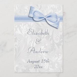 White Damask and Faux Bow Wedding Invitation