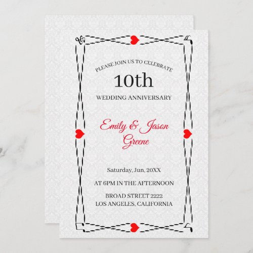 White Damask And Musical Frame Invitation