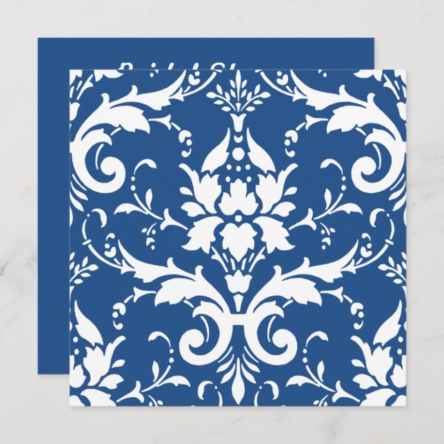 White Damask & Blue Background Bridal Shower Inv Invitation (Front/Back)