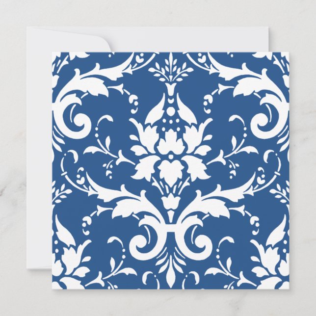 White Damask & Blue Background Bridal Shower Inv Invitation (Front)