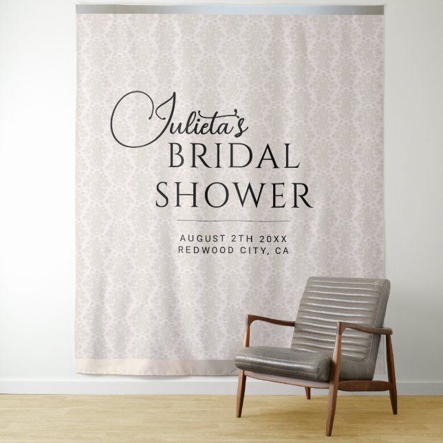 White Damask Bridal Shower Photo Booth Backdrop (In Situ)