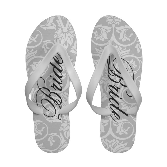 White Damask Bride Flip Flops