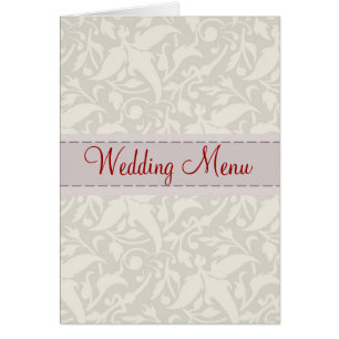 White damask brocade Wedding menu Cards