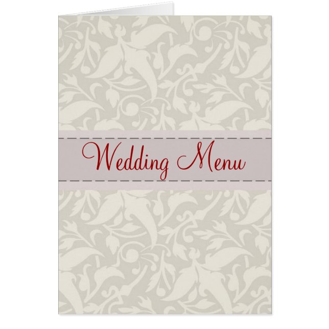 White damask brocade Wedding menu Cards (Front)