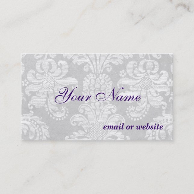 White Damask Business Card Template (Front)