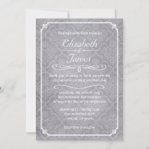White Damask Chalkboard Wedding Invitations
