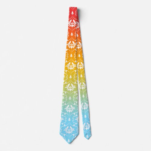 White Damask Colorful Ombre Neck Tie