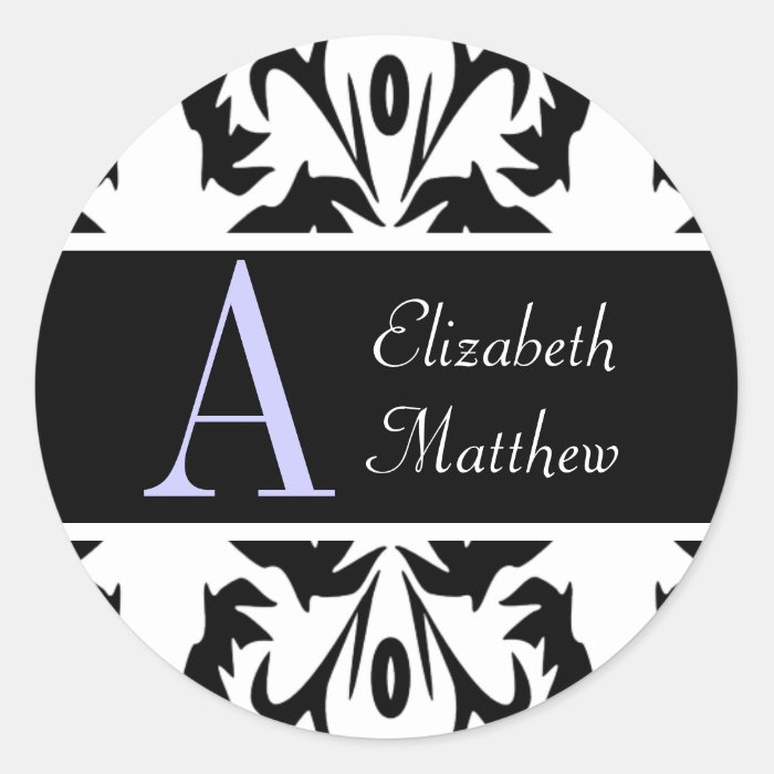 White Damask Customize Last and First Name Sticker