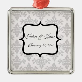 White Damask Engagement Square Ornament by BellaMommyDesigns at Zazzle